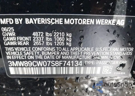 2025 BMW 330I xDrive z USA, uszkodzony, nr VIN 3MW89CW07S8F74134